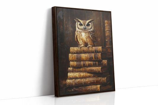 Wise Owl on Antique Books – Dark Academia Wall Art, Vintage Library Print, Scholar’s Study Decor