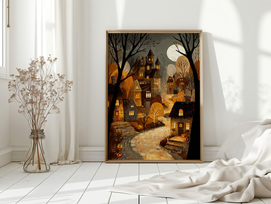 Harvest Moon Over Cobblestone Streets