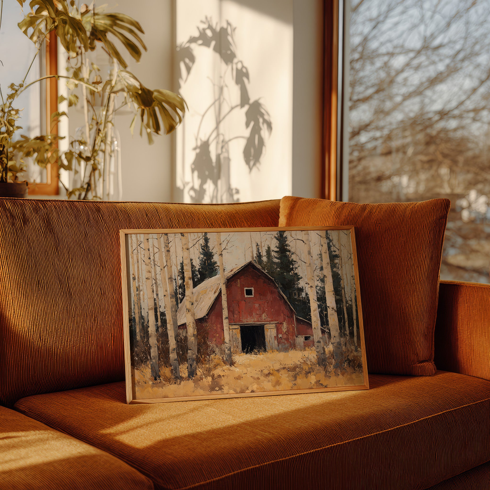 Birch Trees Guard Autumn's Barn