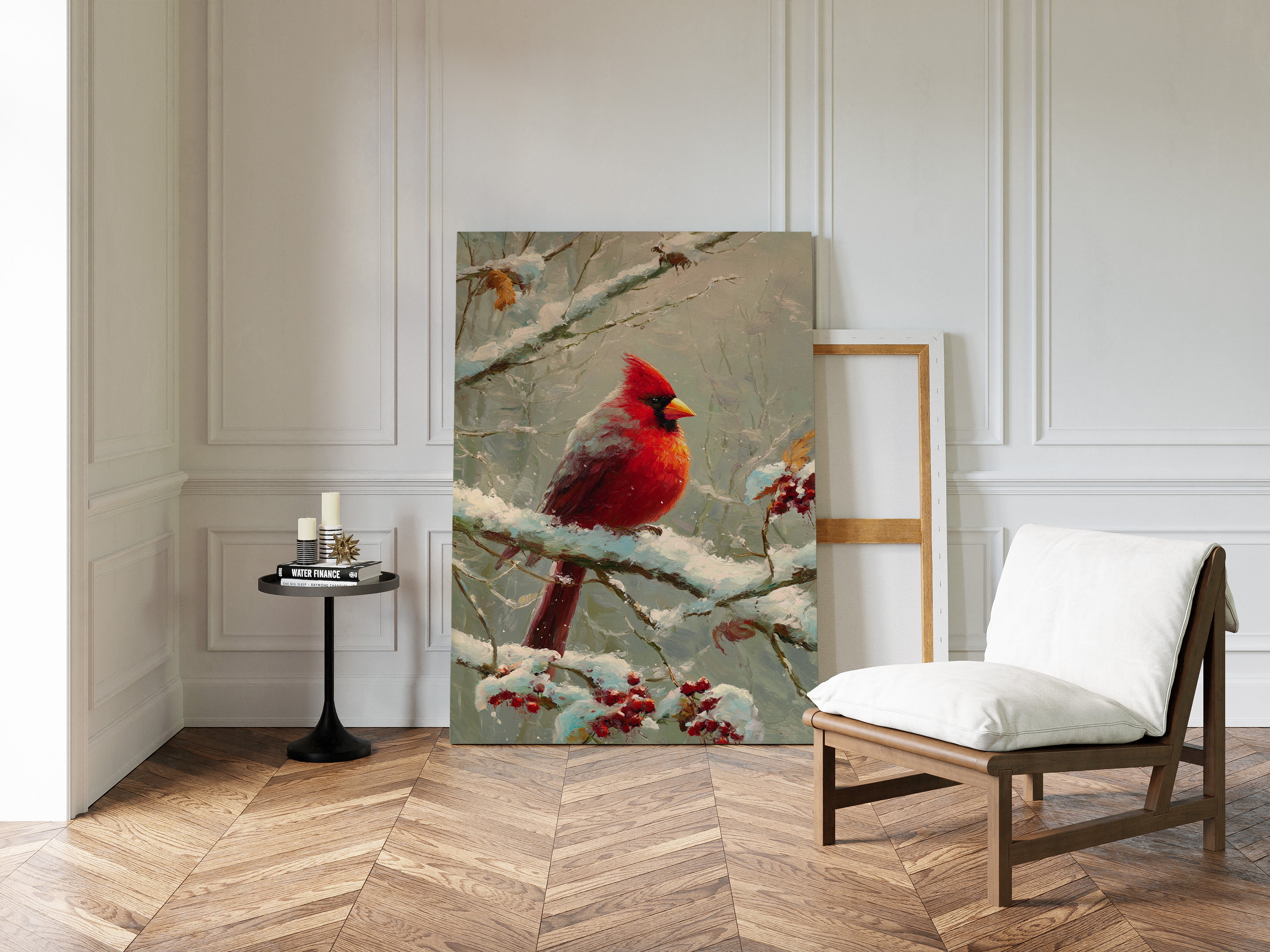 Crimson Among Frosted Branches