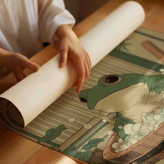 Frog's Peaceful Soak In Bamboo Bath