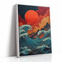 Ocean Flames Dance Under Crimson Moon