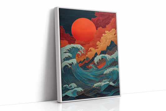 Ocean Flames Dance Under Crimson Moon