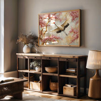 Cherry Blossoms Dance With Crane's Grace