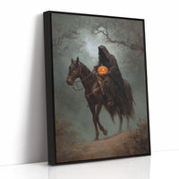 Haunting Rider Halloween Art Print - Gothic Wall Decor - Black Framed Canvas image 1