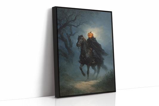 Headless Horseman Gothic Canvas Print - Enigmatic Wall Art - Black Framed Canvas image 1