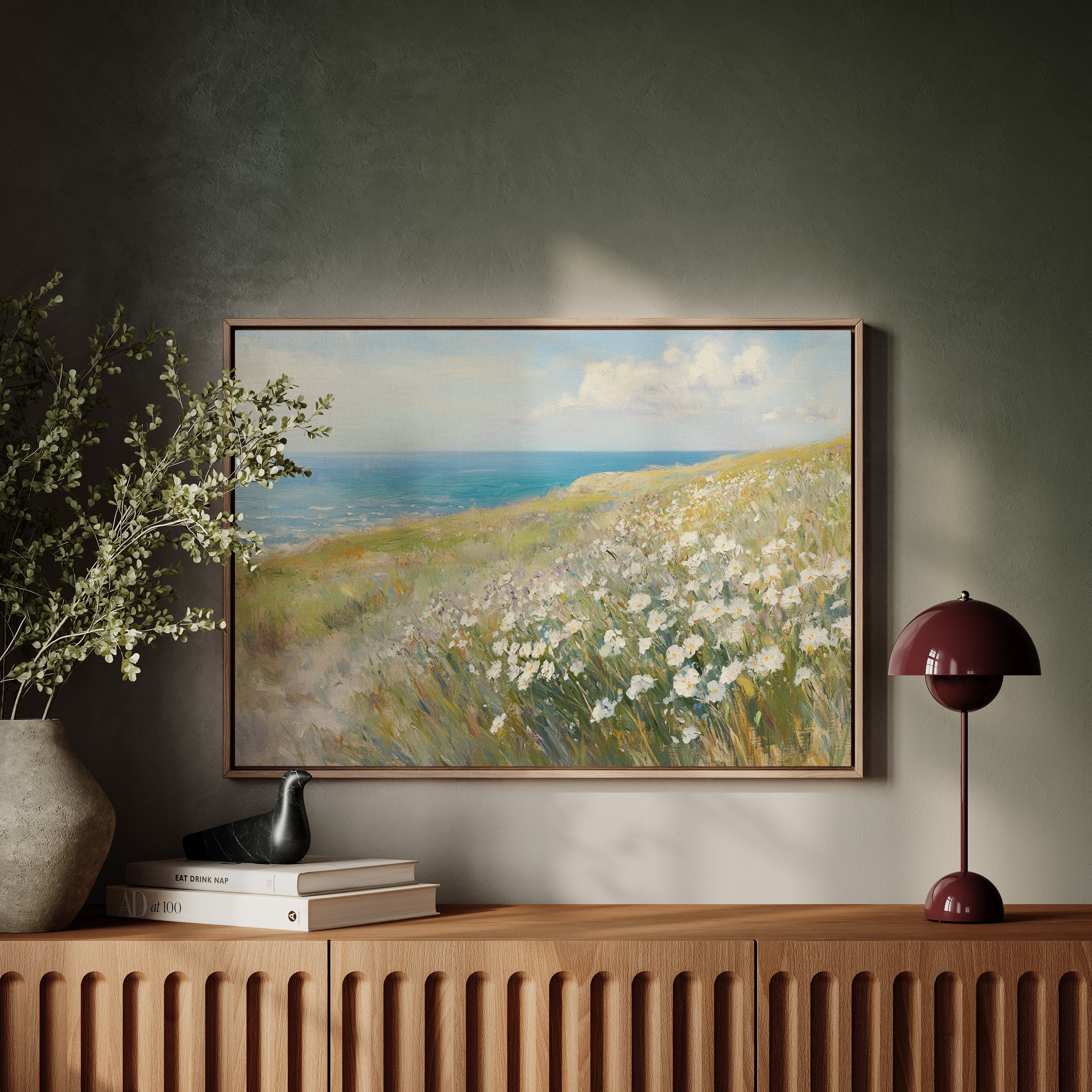 Coastal Daisies Dance Above Azure Waves