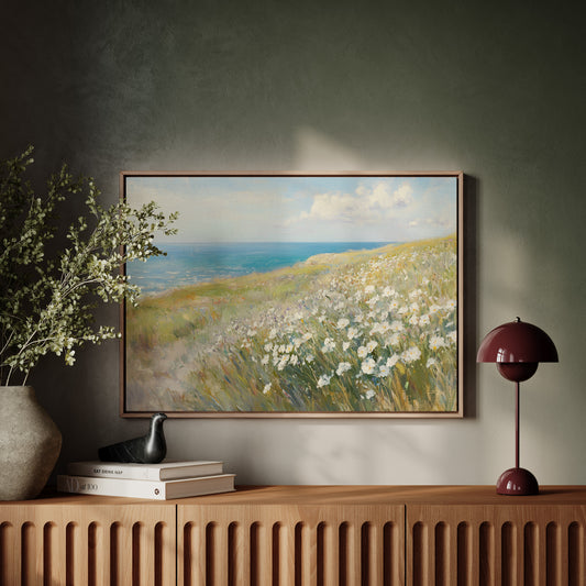 Coastal Daisies Dance Above Azure Waves