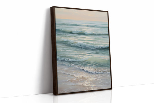 Seafoam Rhythms Against Wooden Frame