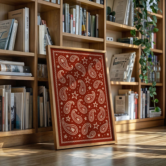 Vintage Red Bandana Star Paisley Print