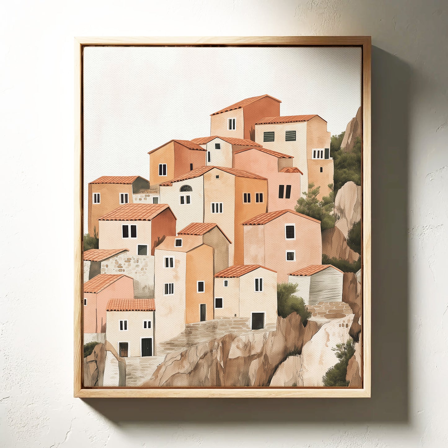 Sunlit Cliffside Village in Warm Earth Tones