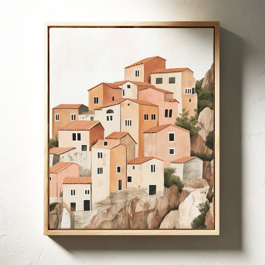Sunlit Cliffside Village in Warm Earth Tones