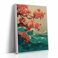 Cherry Blossoms Dance Above Emerald Seas