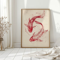 Koi Fish Wall Art – Minimalist Japanese Ink Print, Zen Decor