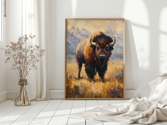 Majestic Bison in Golden Grasslands