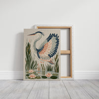 Heron Stretching Toward The Lilies