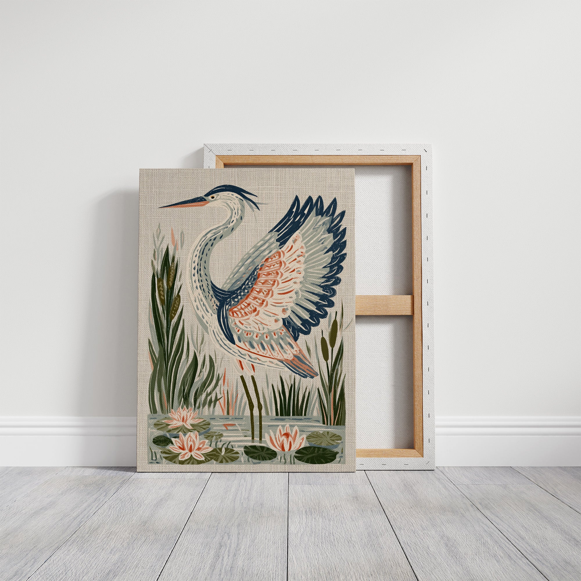 Heron Stretching Toward The Lilies