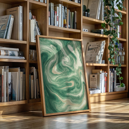 Emerald Waves: Abstract Fluid Art Print