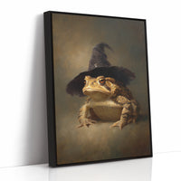 Charming Toad Witch Portrait - Whimsical Animal Art - Black Framed Canvas image 1