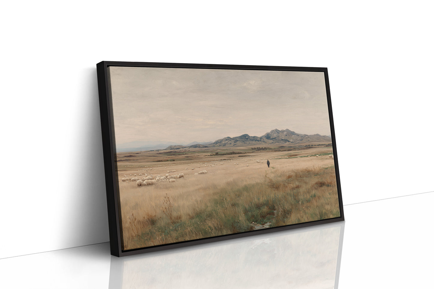 Solitary Shepherd in Amber Grasslands