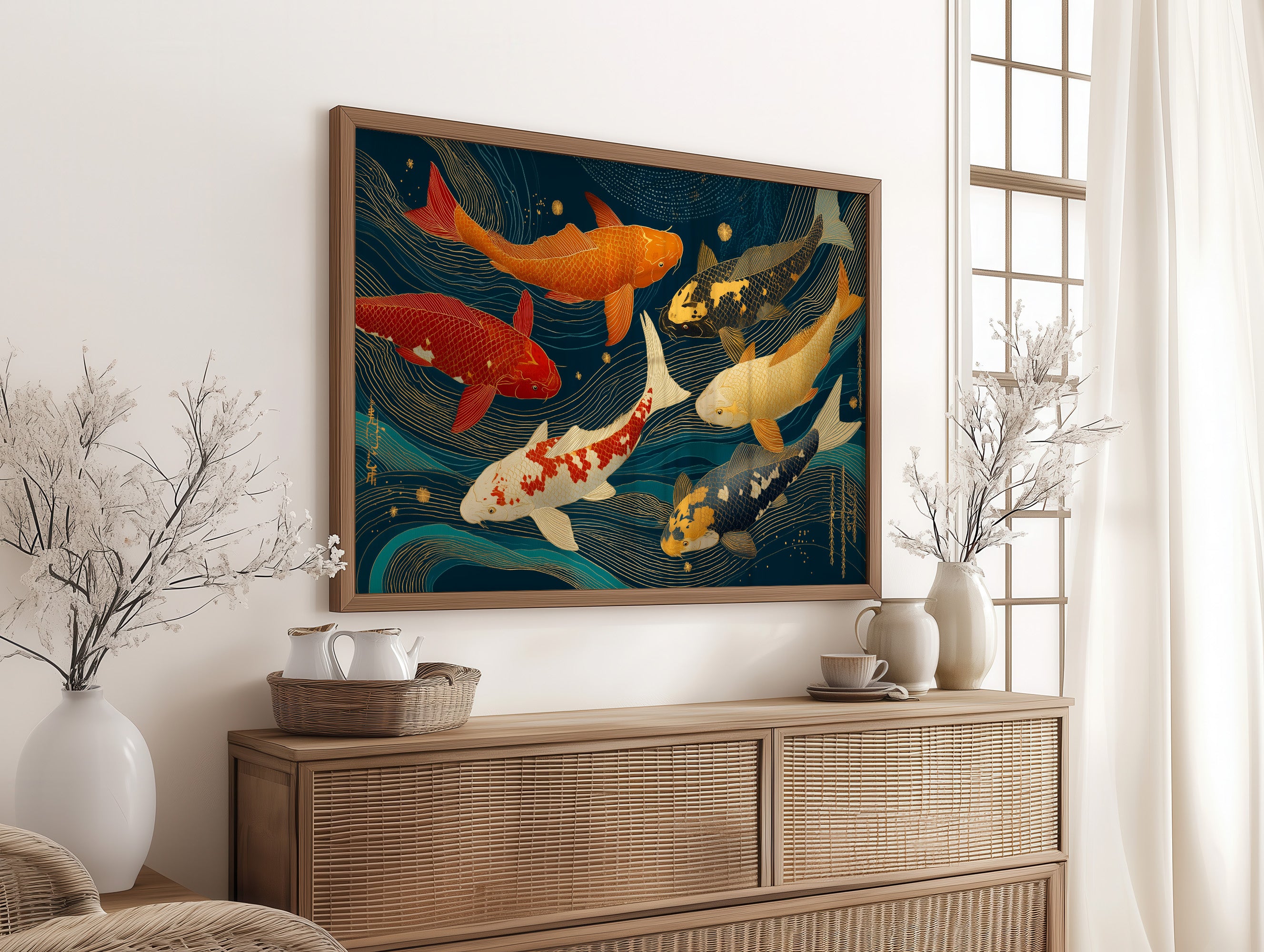 Koi Dance Through Starlit Waves