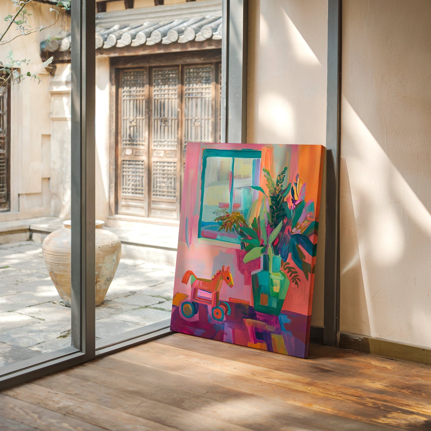Wooden Horse By Summer Window