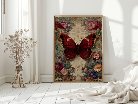 Crimson Wings Among Blossoms