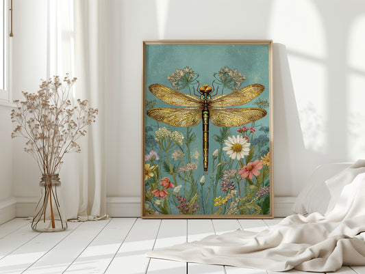 Golden Wings Amidst Wild Blooms