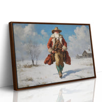 Frontier Santa Rides Through Winter Snow