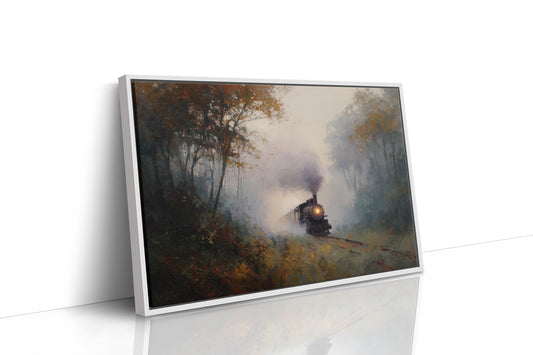 Autumn Train Through Misty Woods
