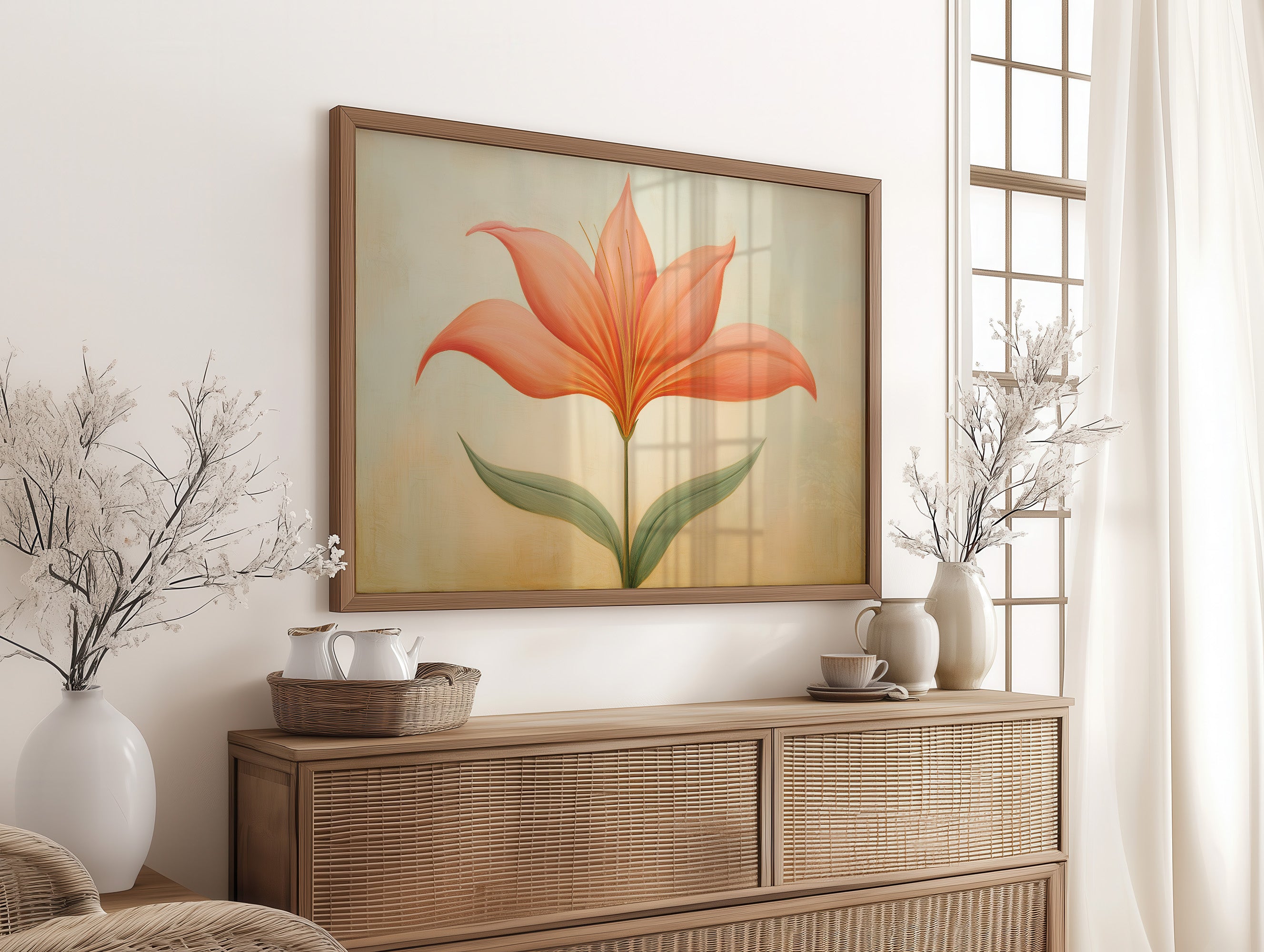 Coral Lily Basks In Golden Hour