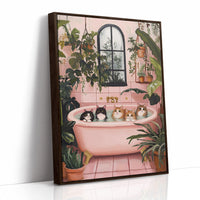 Cat Spa Day – Funny Cat Wall Art, Pink Bathtub Aesthetic, Cozy Home Decor