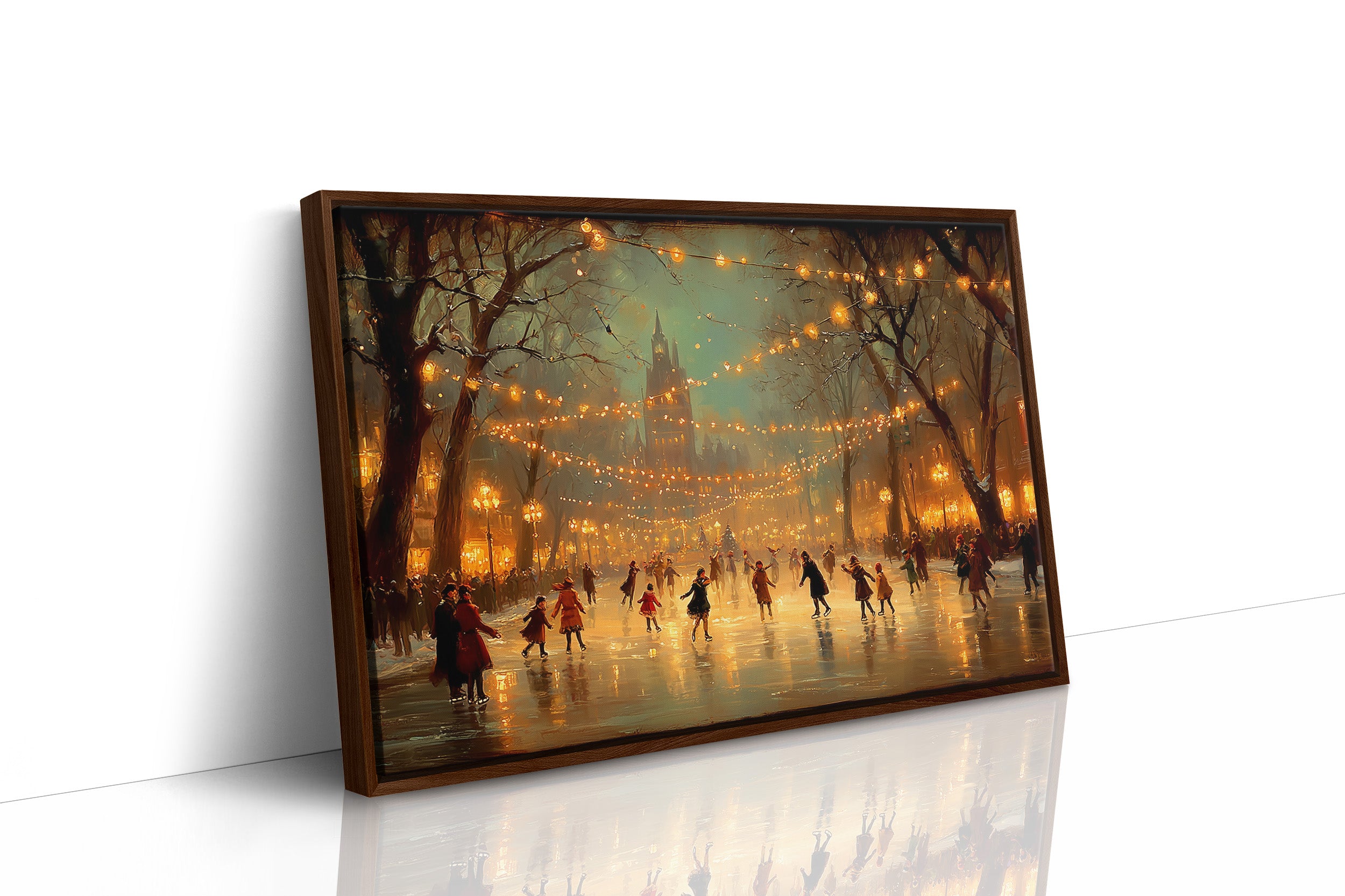 Winter Skaters Dance Under Golden Lights