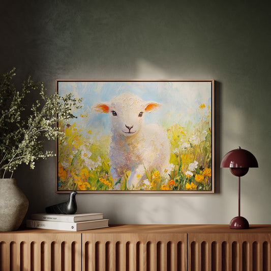 Spring Lamb Among Golden Meadows