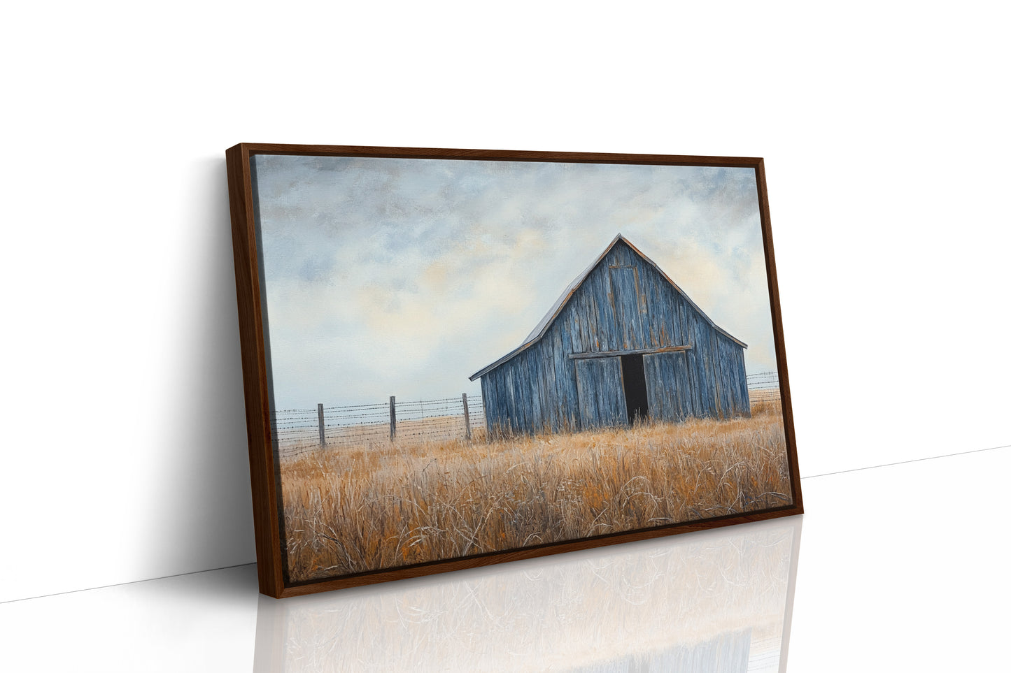 Blue Barn Stands Among Golden Fields