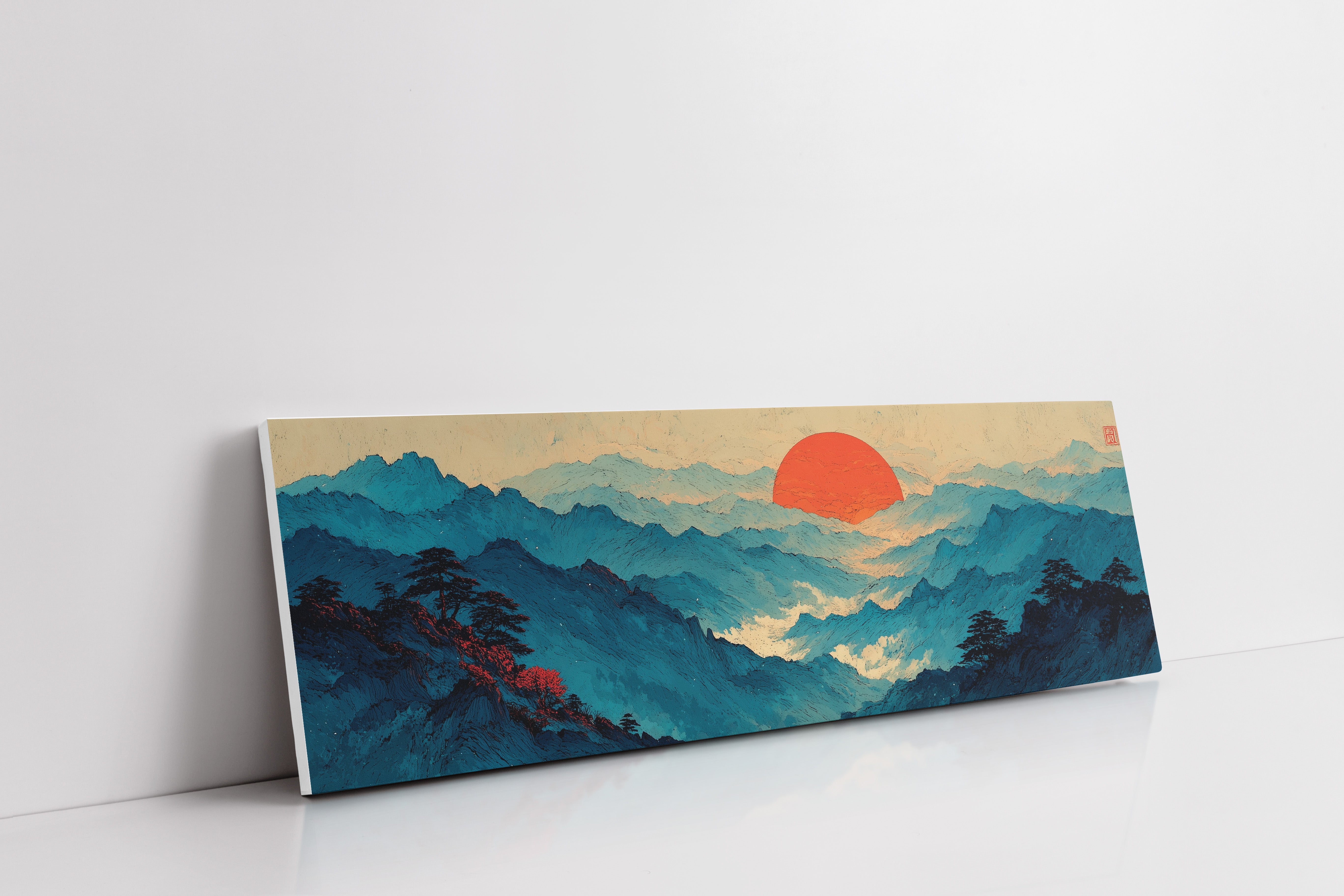 Crimson Sun Over Blue Mountain Seas