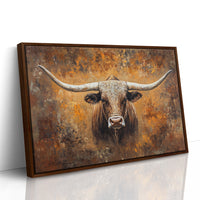Longhorn's Gaze Through Autumn Fire