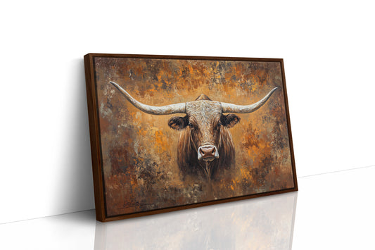 Longhorn's Gaze Through Autumn Fire