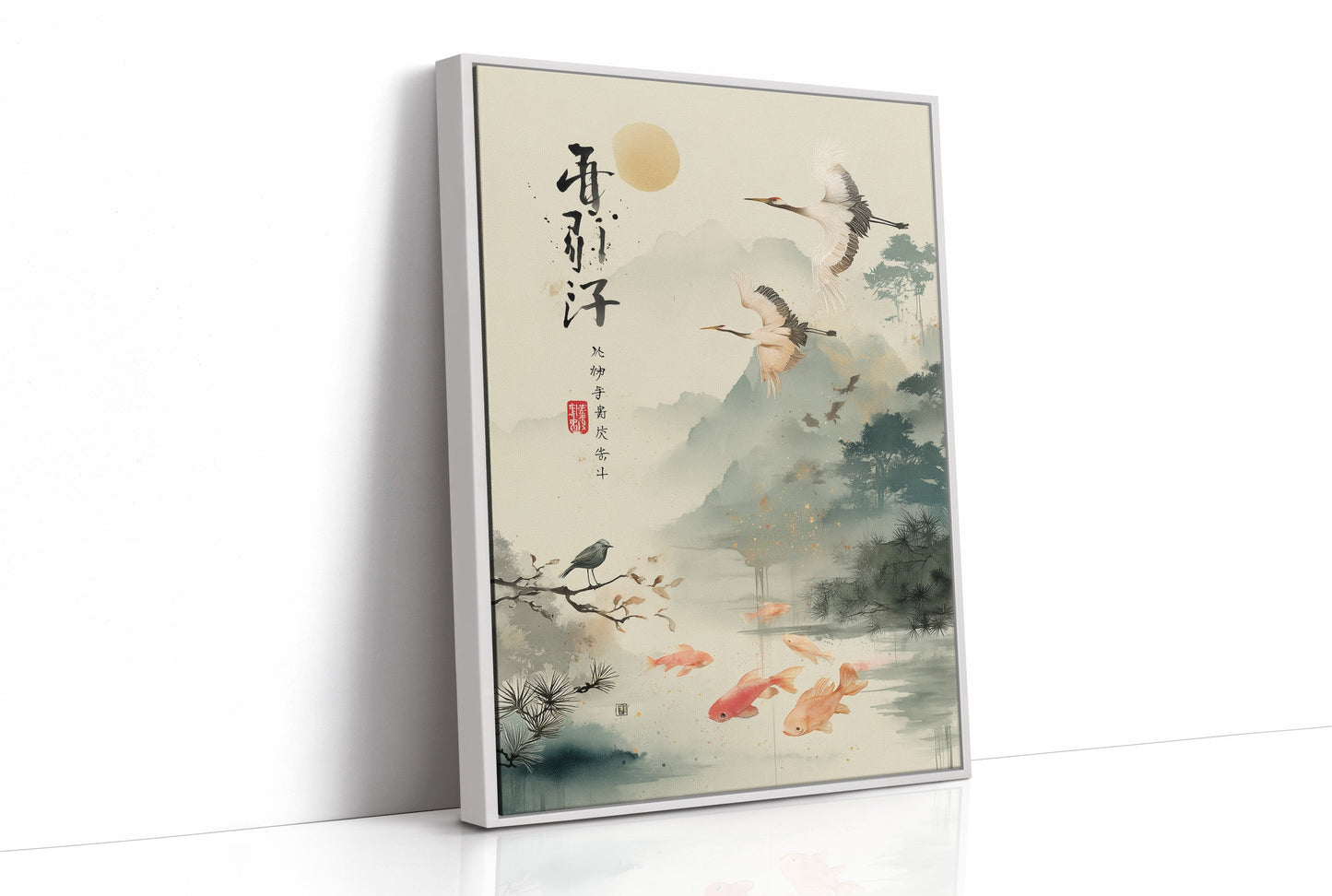 Cranes Dance Above Golden Koi