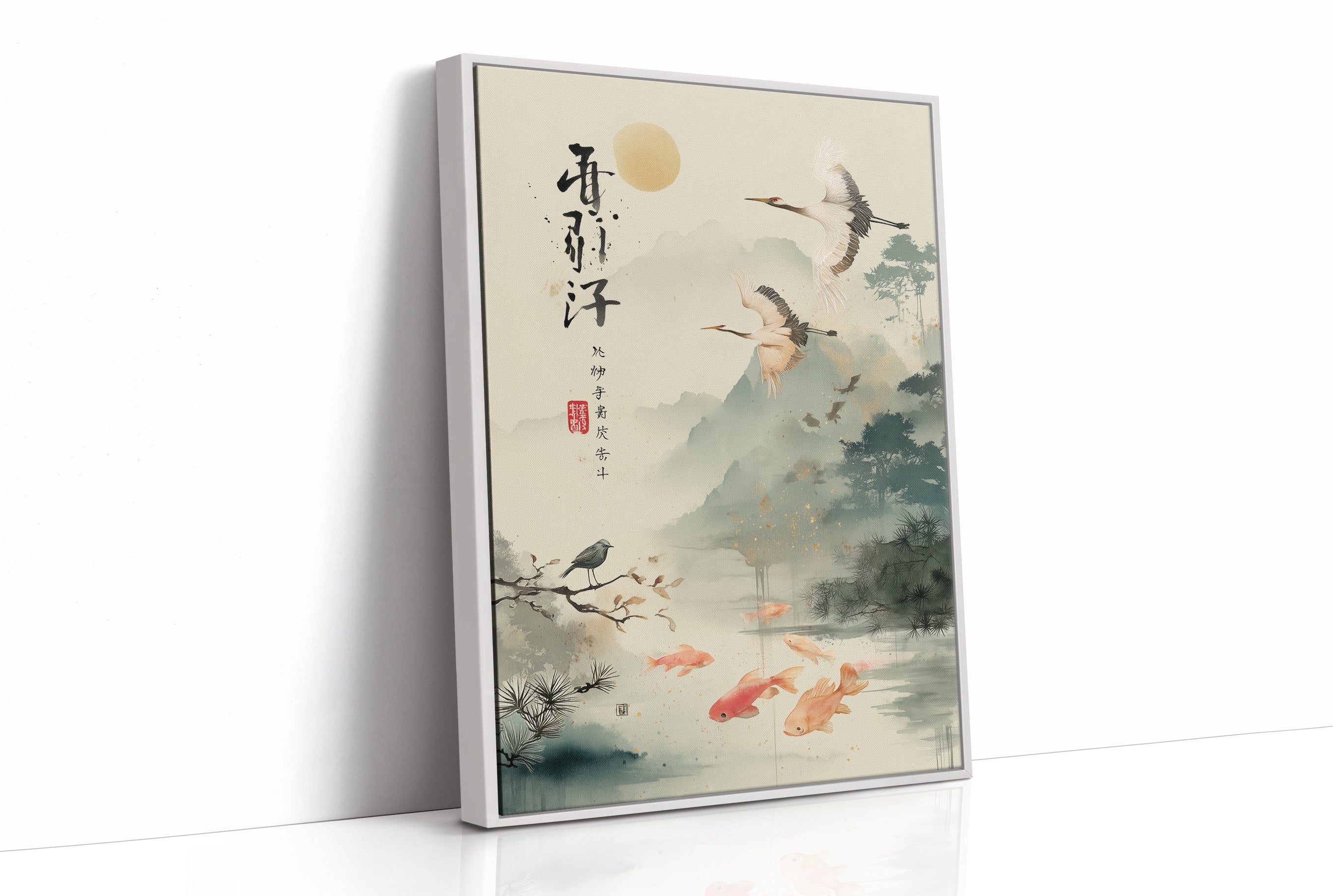 Cranes Dance Above Golden Koi