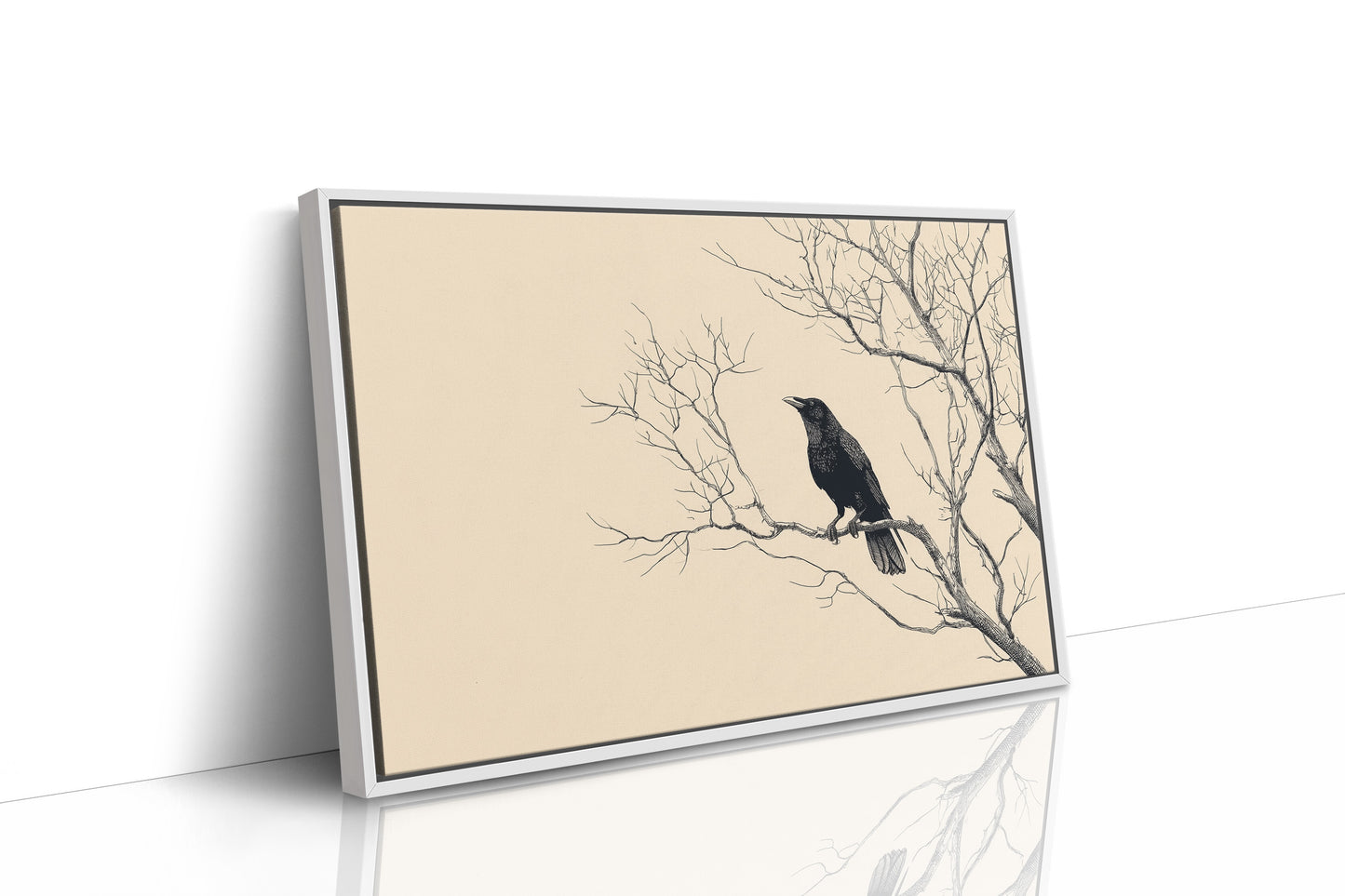 Raven Perches On Winter Branches