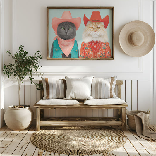 Cowboy Cats Ride At Dawn