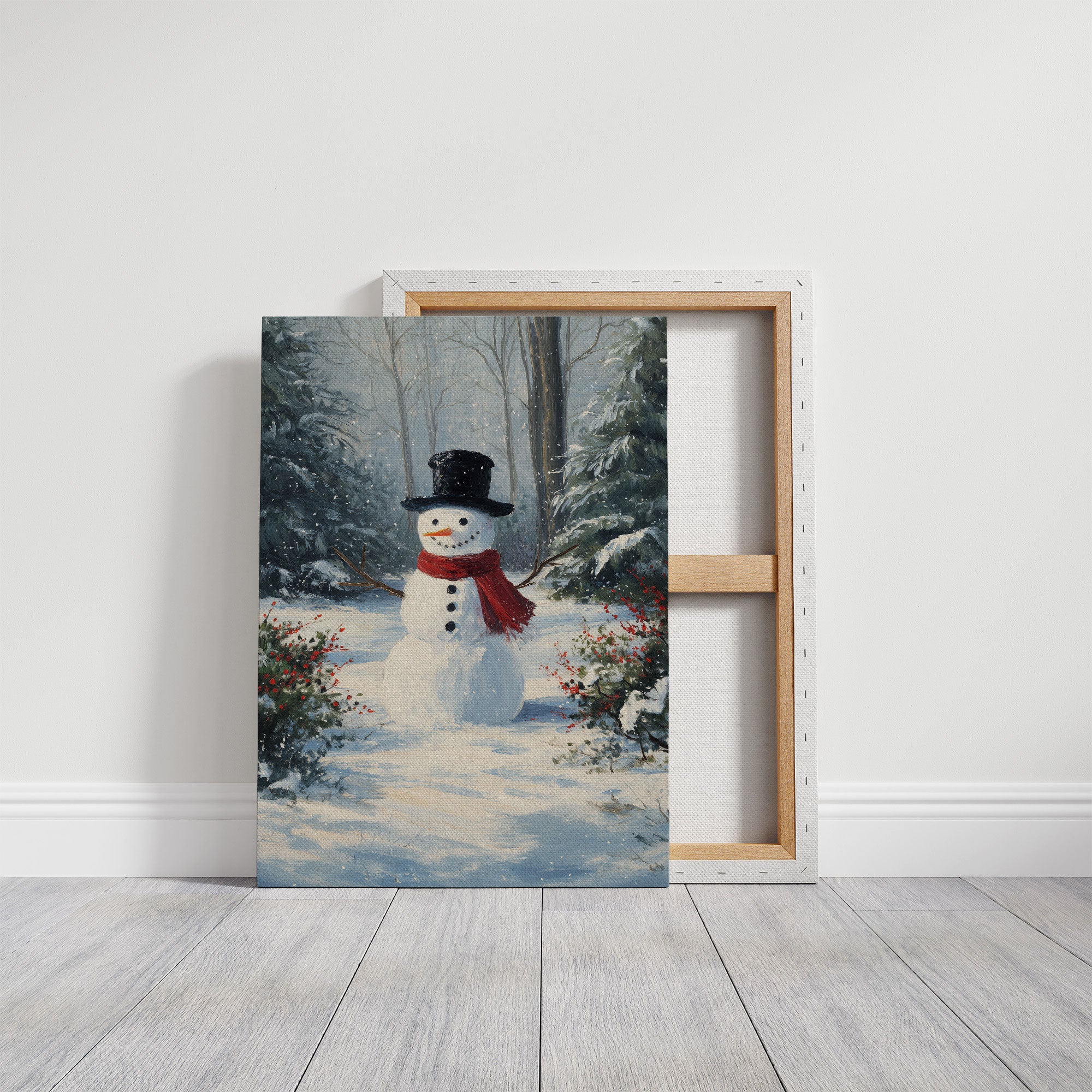 Classic Snowman in Winter Woods