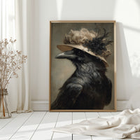 Regal Raven in a Floral Hat