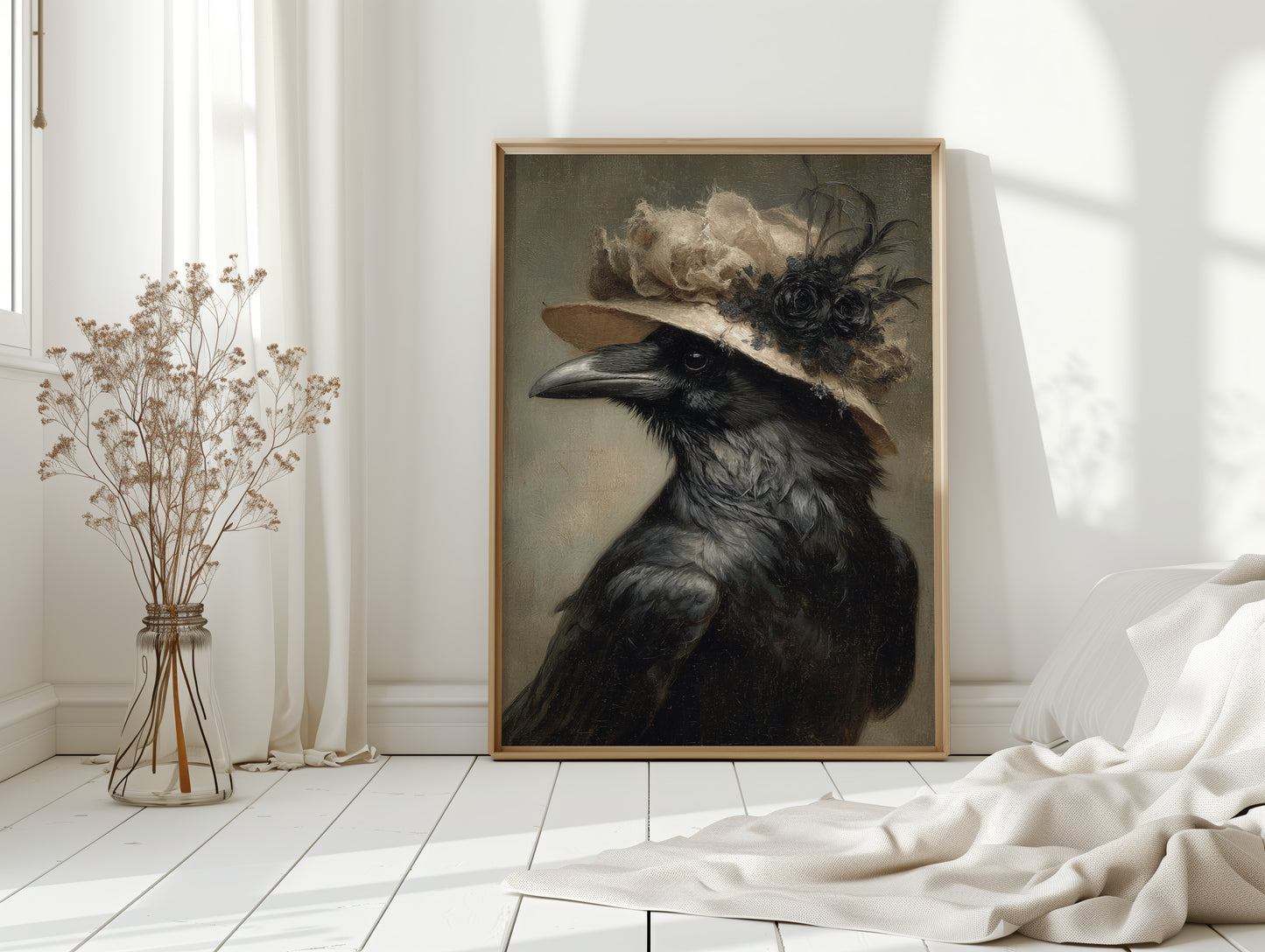 Regal Raven in a Floral Hat