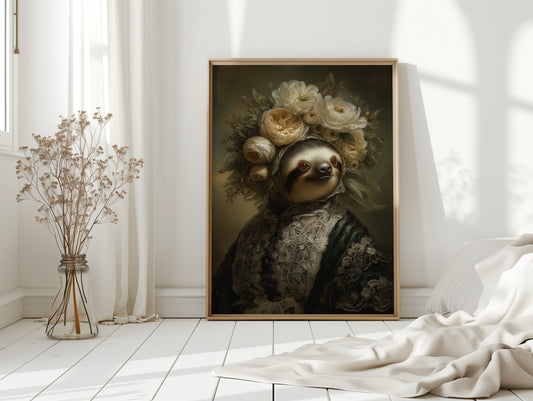 Regal Sloth in Floral Elegance