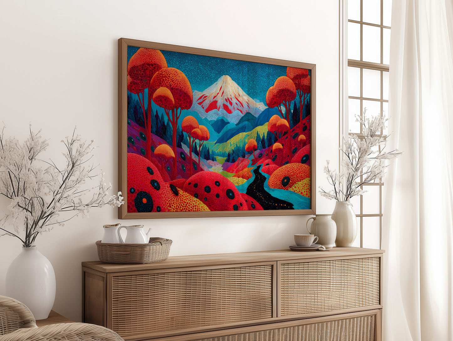 Sacred Peak Through Crimson Forest