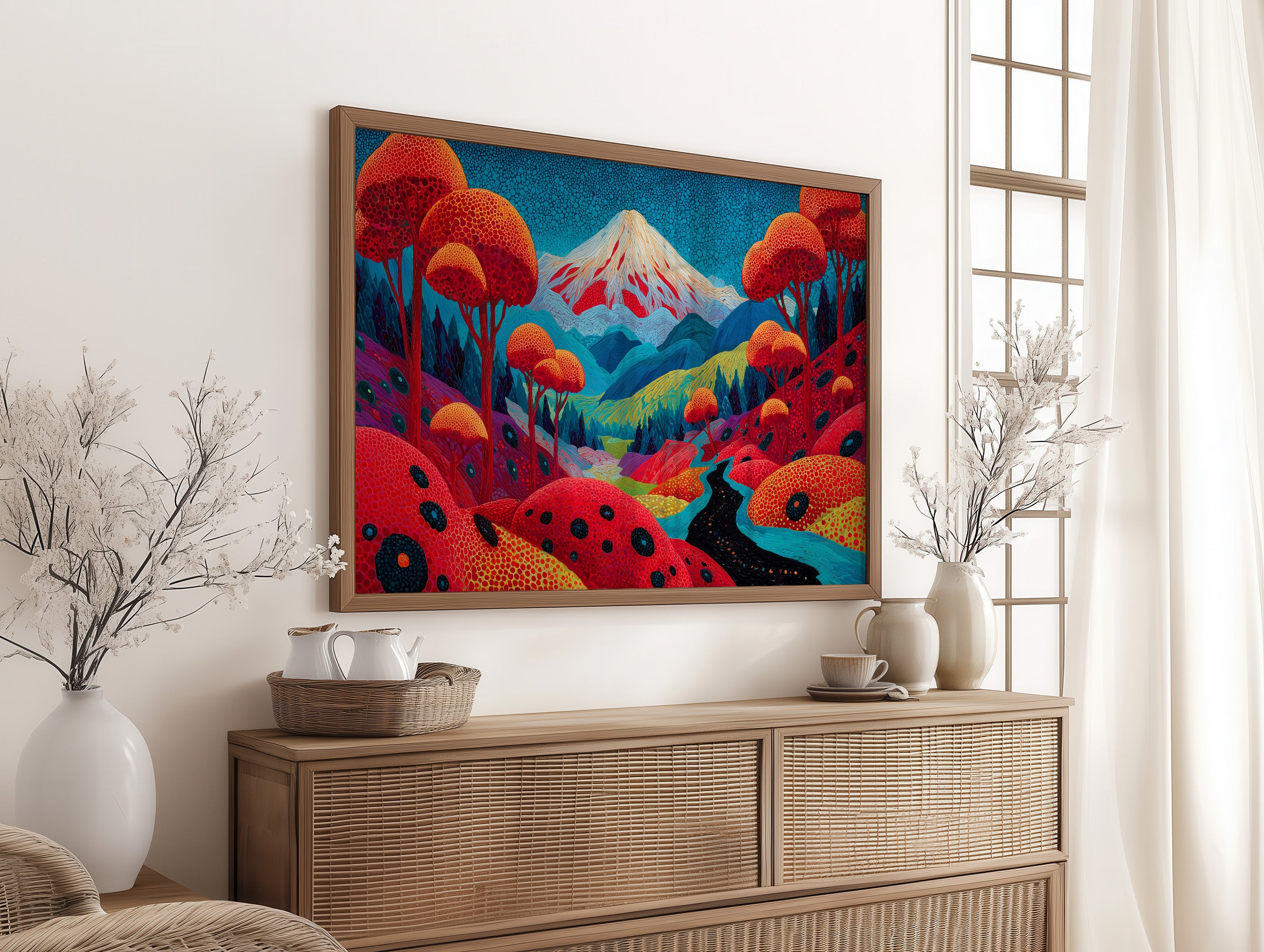 Sacred Peak Through Crimson Forest