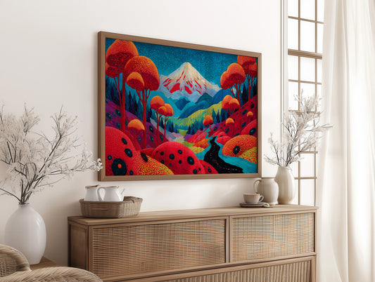 Sacred Peak Through Crimson Forest