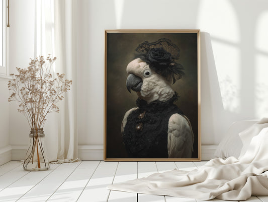 Regal Cockatoo in Lace Attire